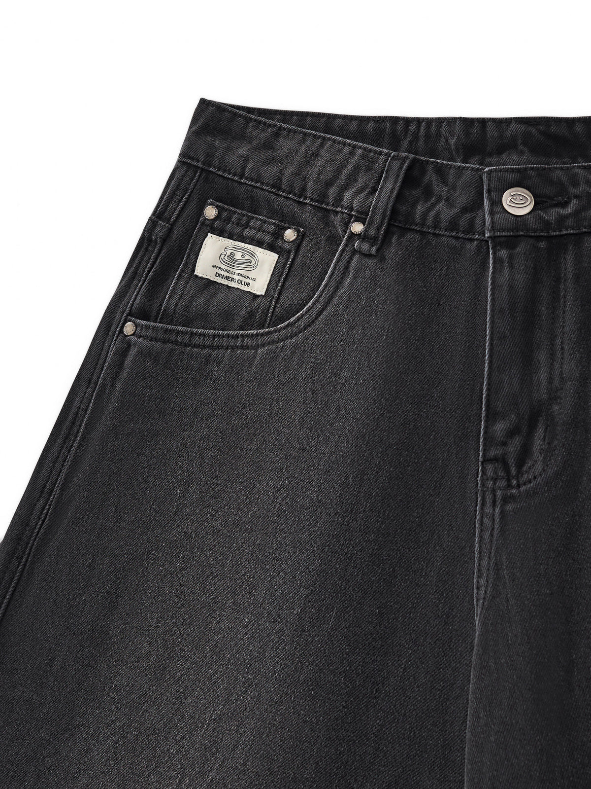 SMILEY STITCH JORTS - WASHED BLACK