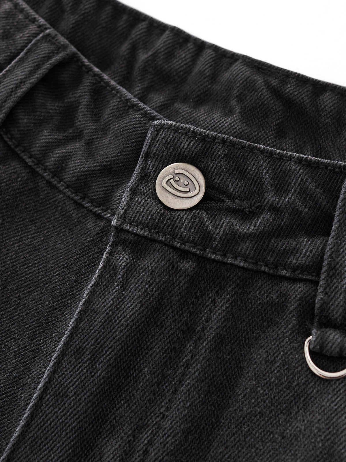SMILEY STITCH JORTS - WASHED BLACK