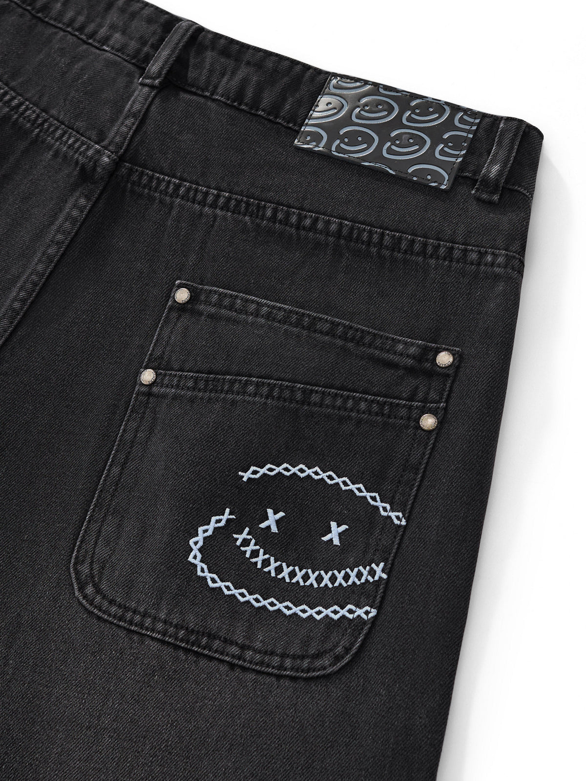 SMILEY STITCH JORTS - WASHED BLACK
