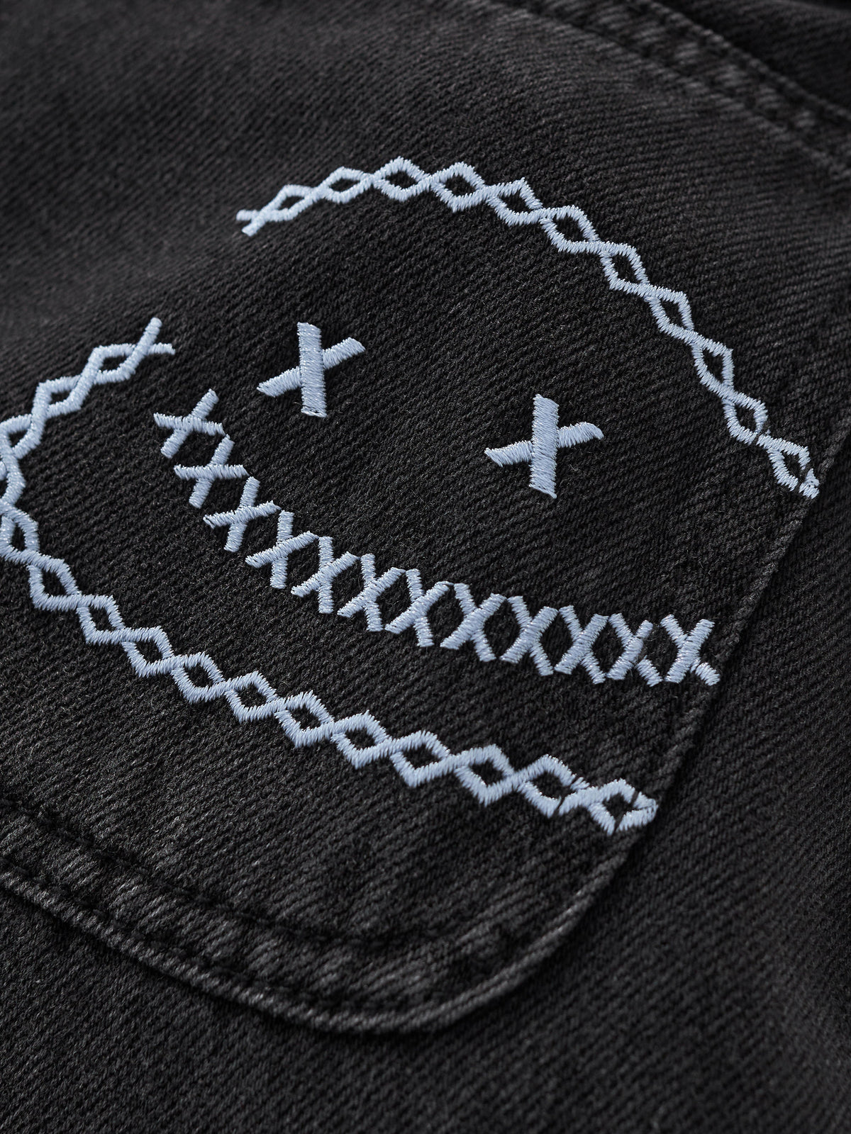 SMILEY STITCH JORTS - WASHED BLACK