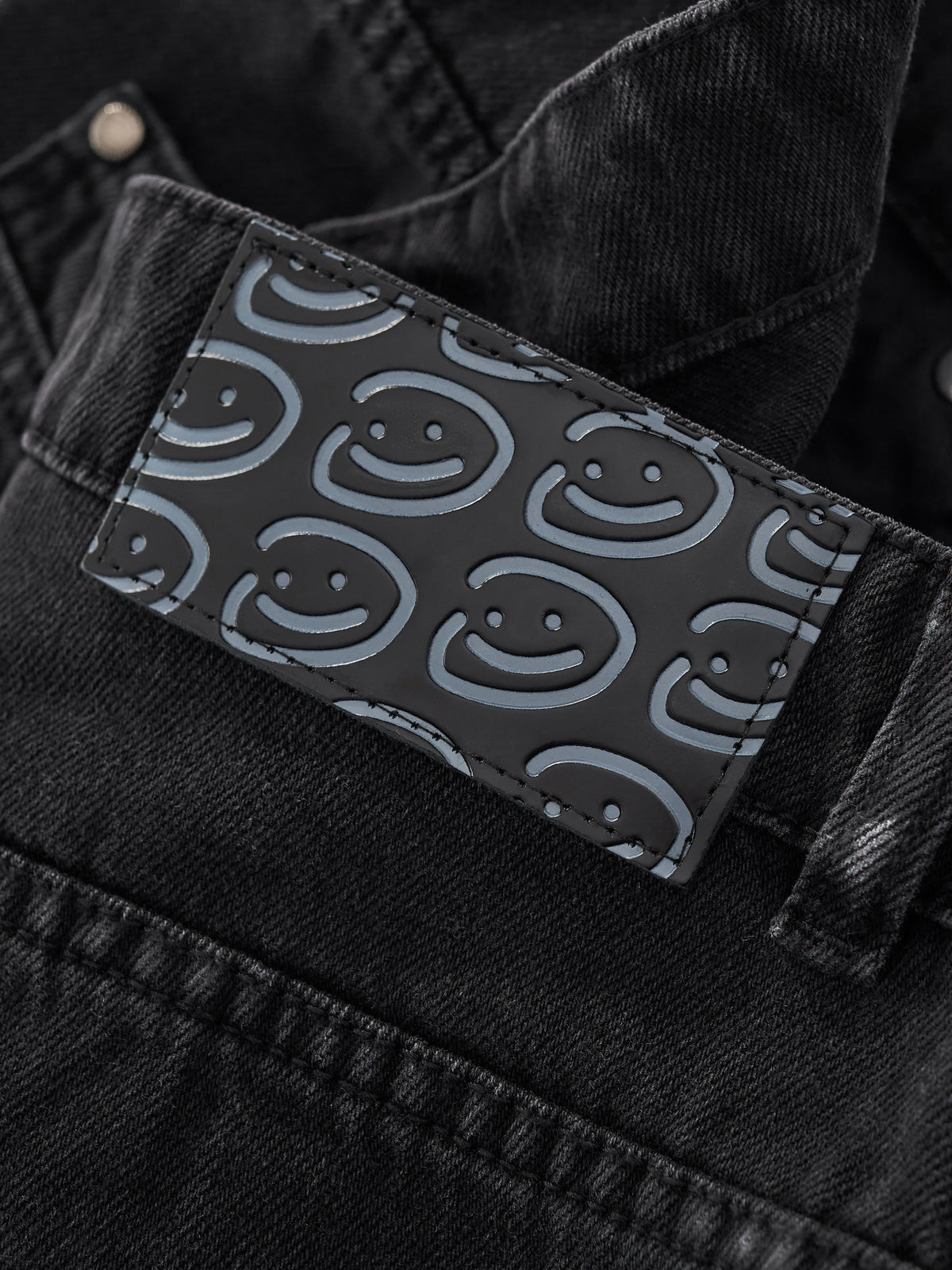 SMILEY STITCH JORTS - WASHED BLACK