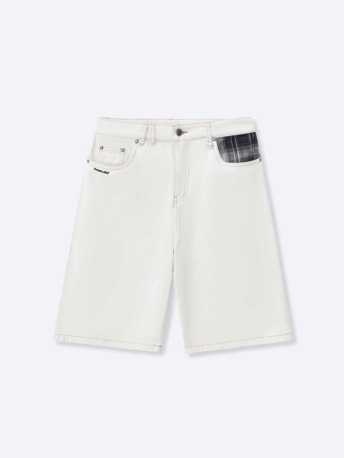 PLAID POCKET JORTS - OFF-WHITE
