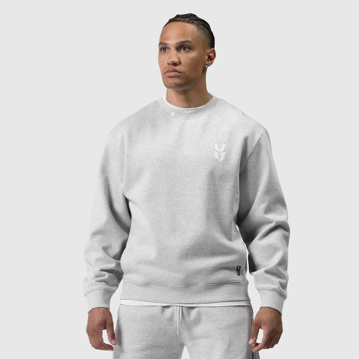 0861. Tech Essential™ Distressed Crewneck - Heather Grey