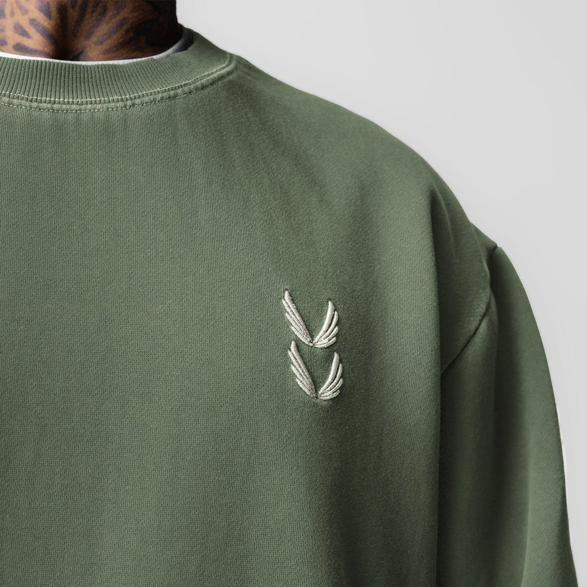 0861. Tech Essential™ Distressed Crewneck - Faded Olive