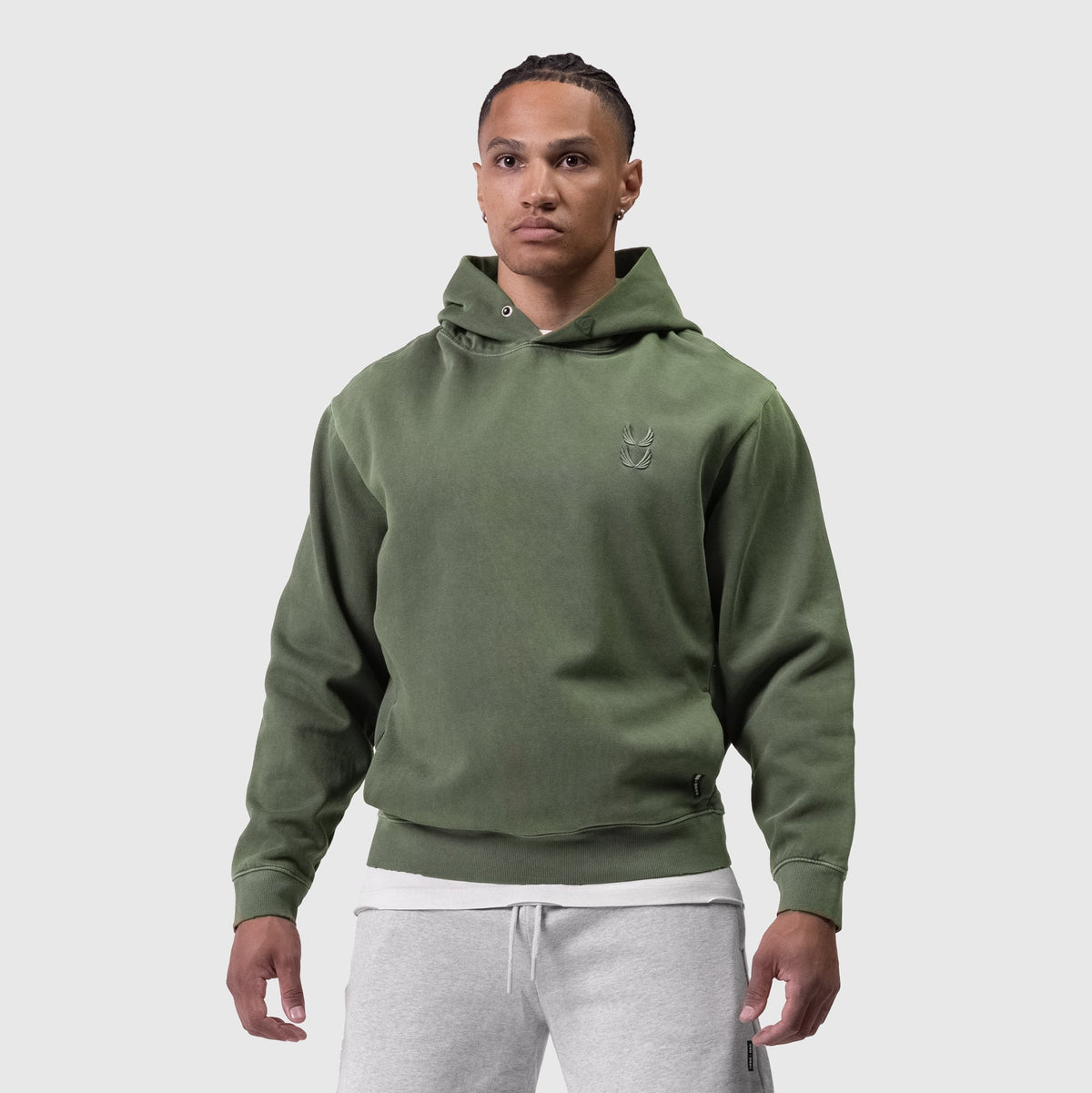 0920. Tech Essential™ Distressed Hoodie - Faded Olive