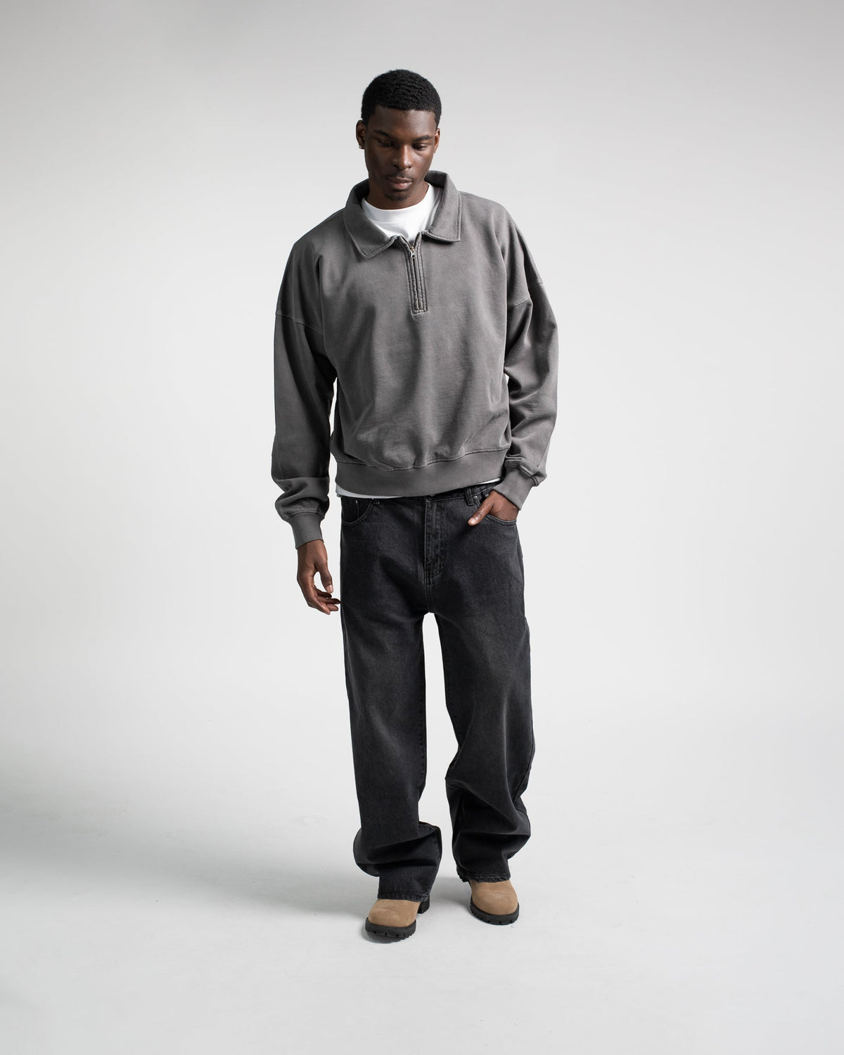 Cropped 1/4 Zip - Vintage Grey