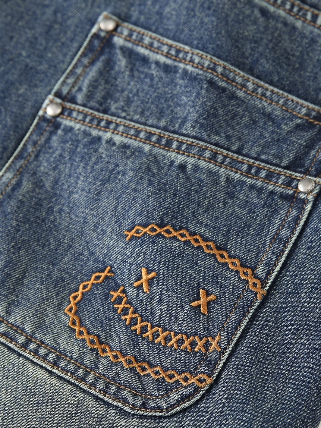 SMILEY STITCH JORTS - VINTAGE BLUE
