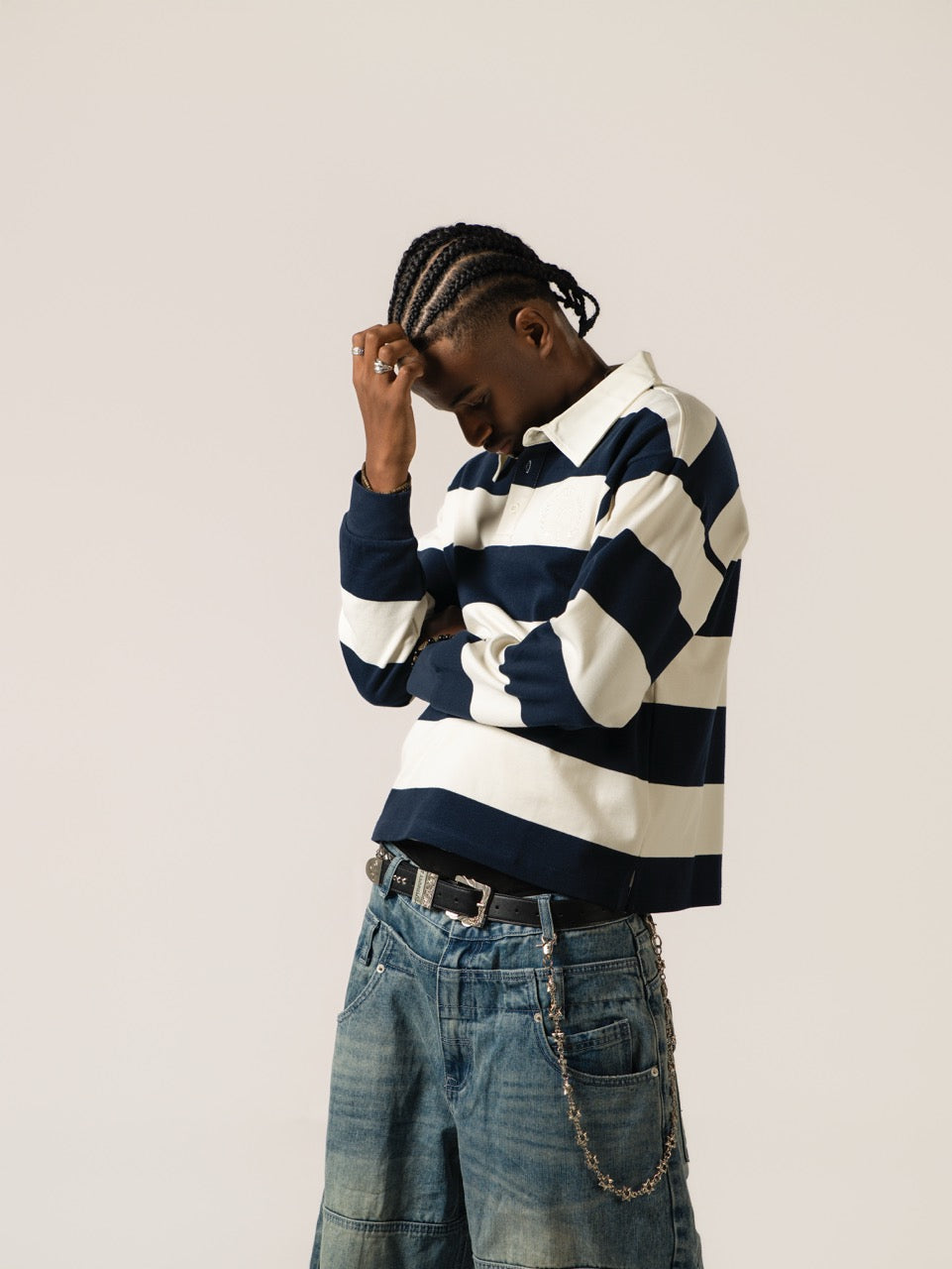 Cropped Rugby Shirt - Navy