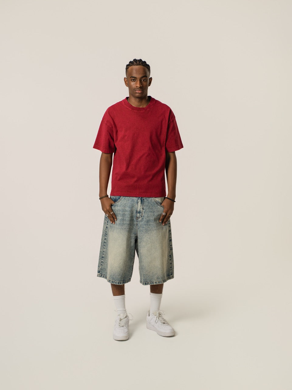 Drop Shoulder T-shirt - Burgundy Red