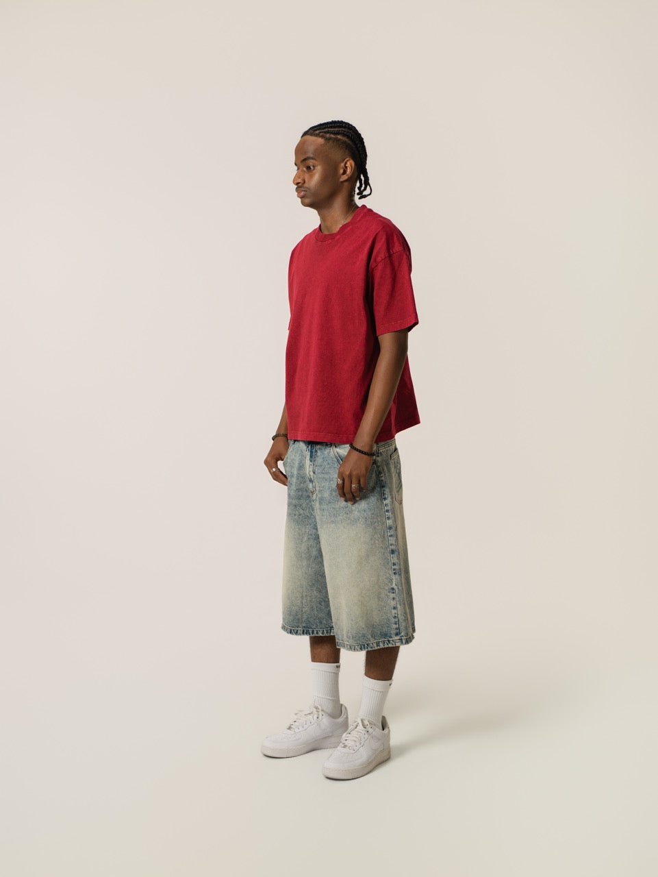 Drop Shoulder T-shirt - Burgundy Red