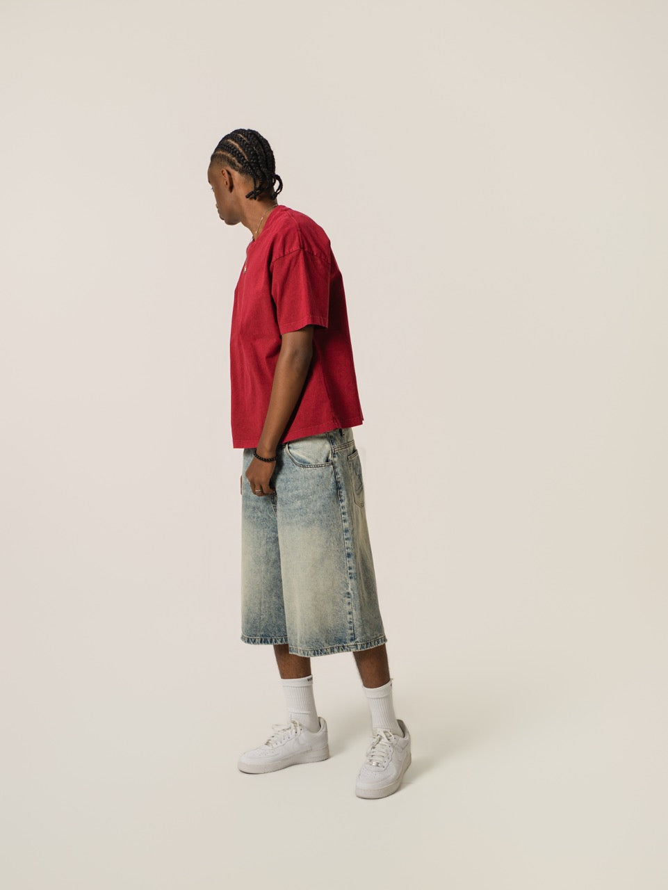 Drop Shoulder T-shirt - Burgundy Red