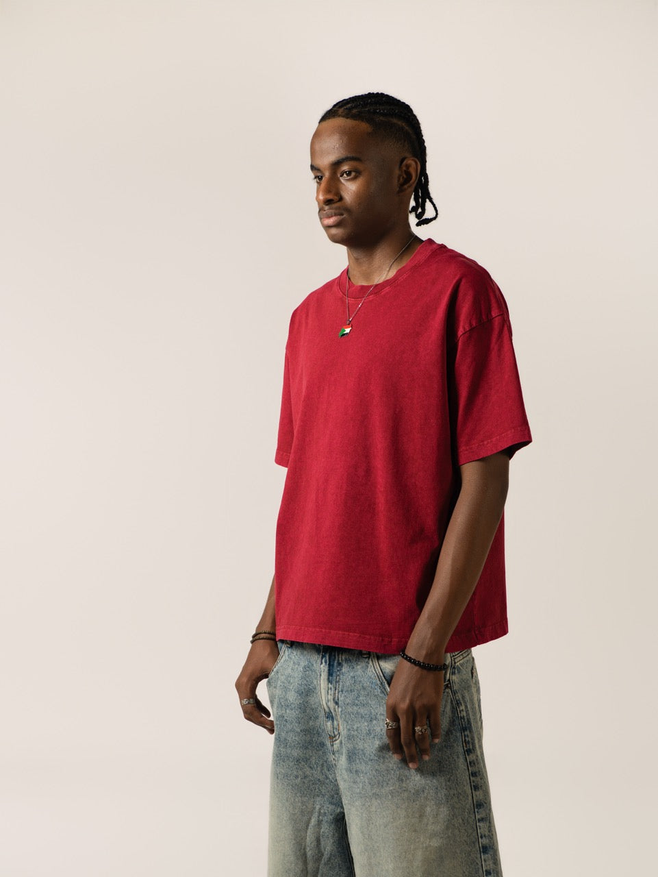 Drop Shoulder T-shirt - Burgundy Red