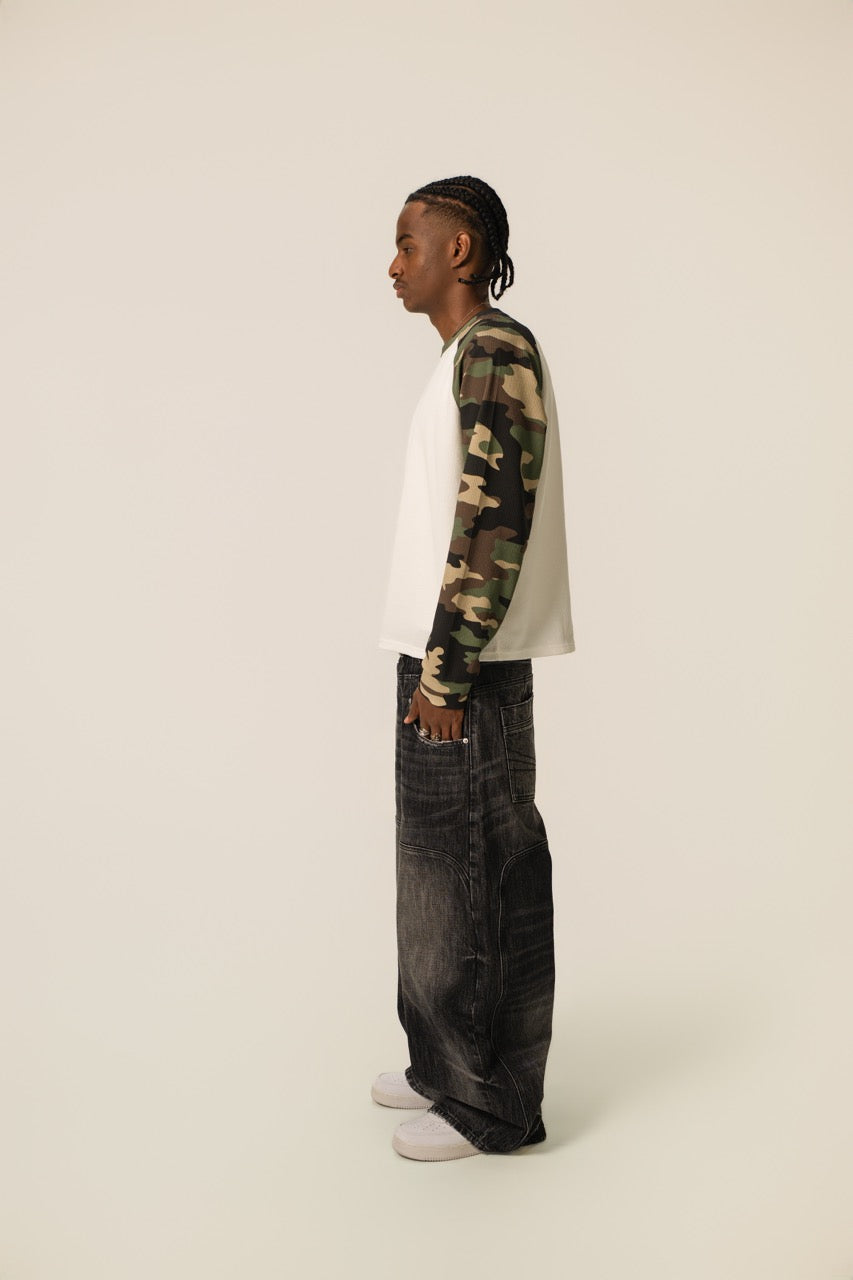 Raglan Waffle Sweatshirt - GreenCamo
