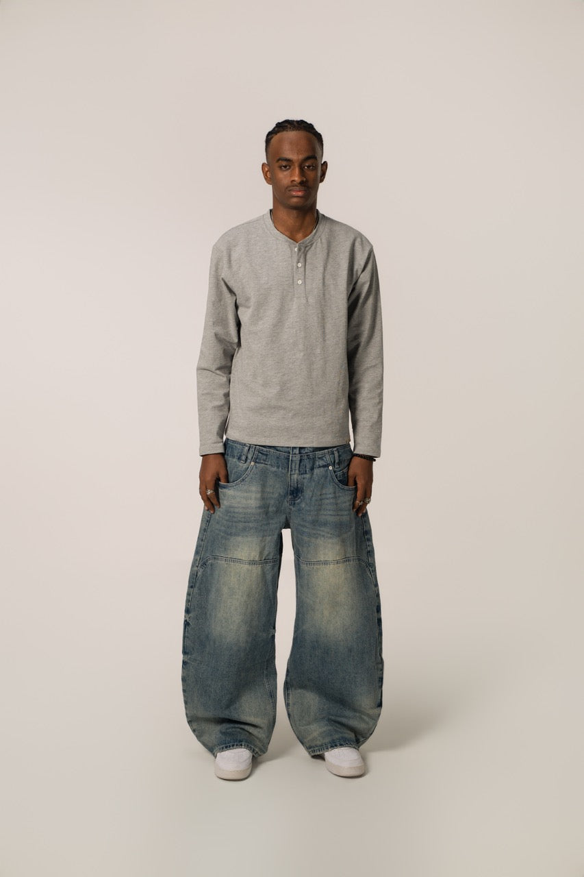 Slub Henley Sweatshirt - Grey