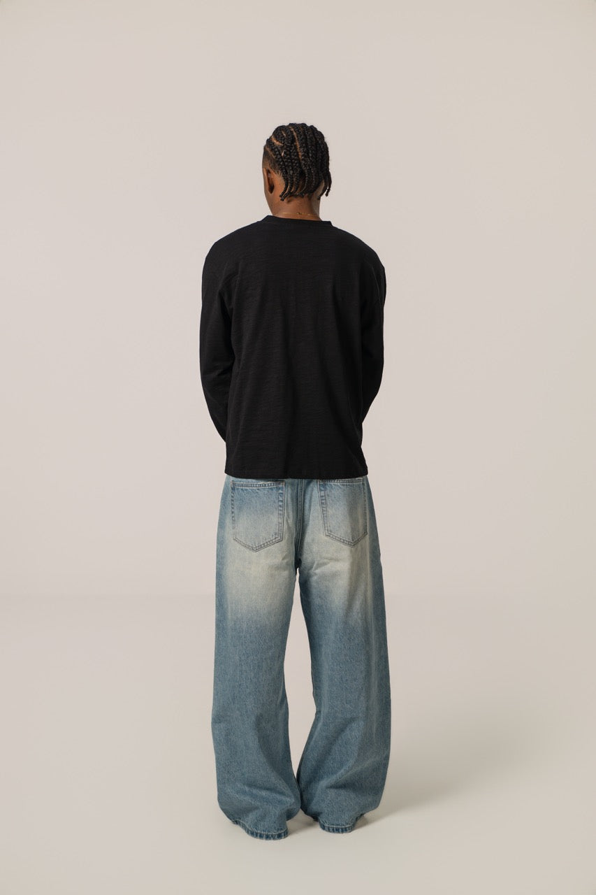 Slub Henley Sweatshirt - Black