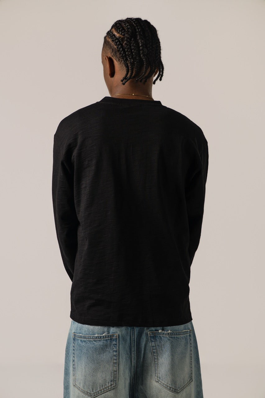 Slub Henley Sweatshirt - Black