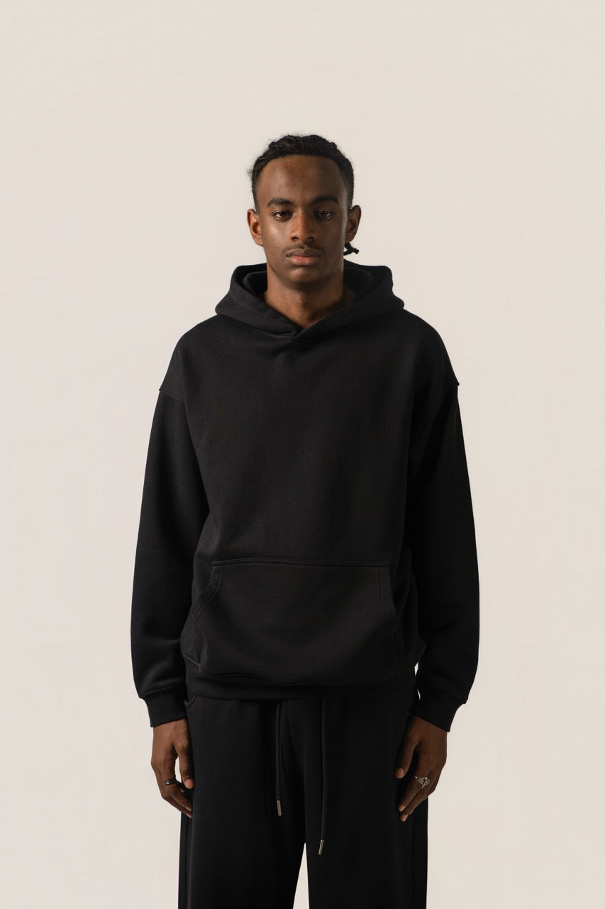 Drop Shoulder Hoodie - BLACK