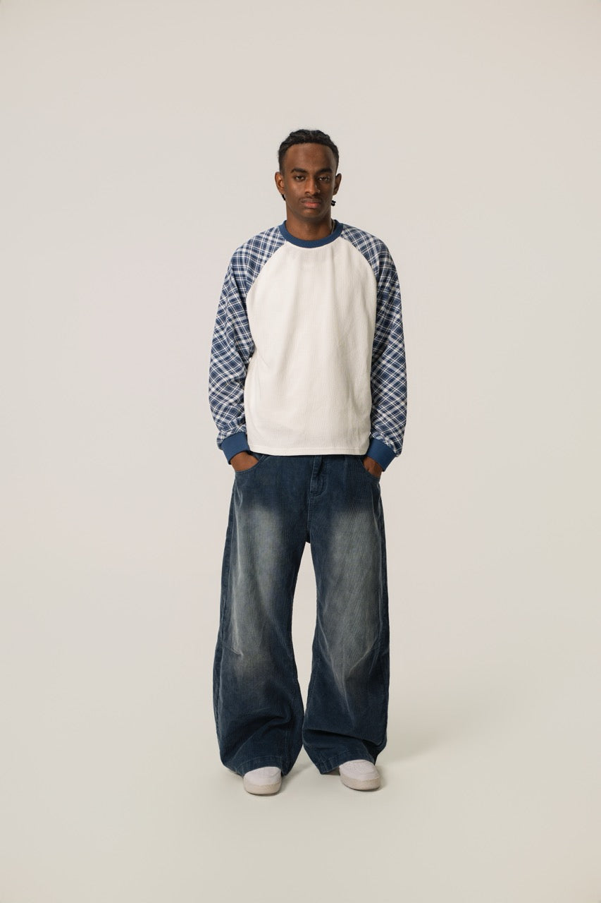 Raglan Waffle Sweatshirt  - Plaid