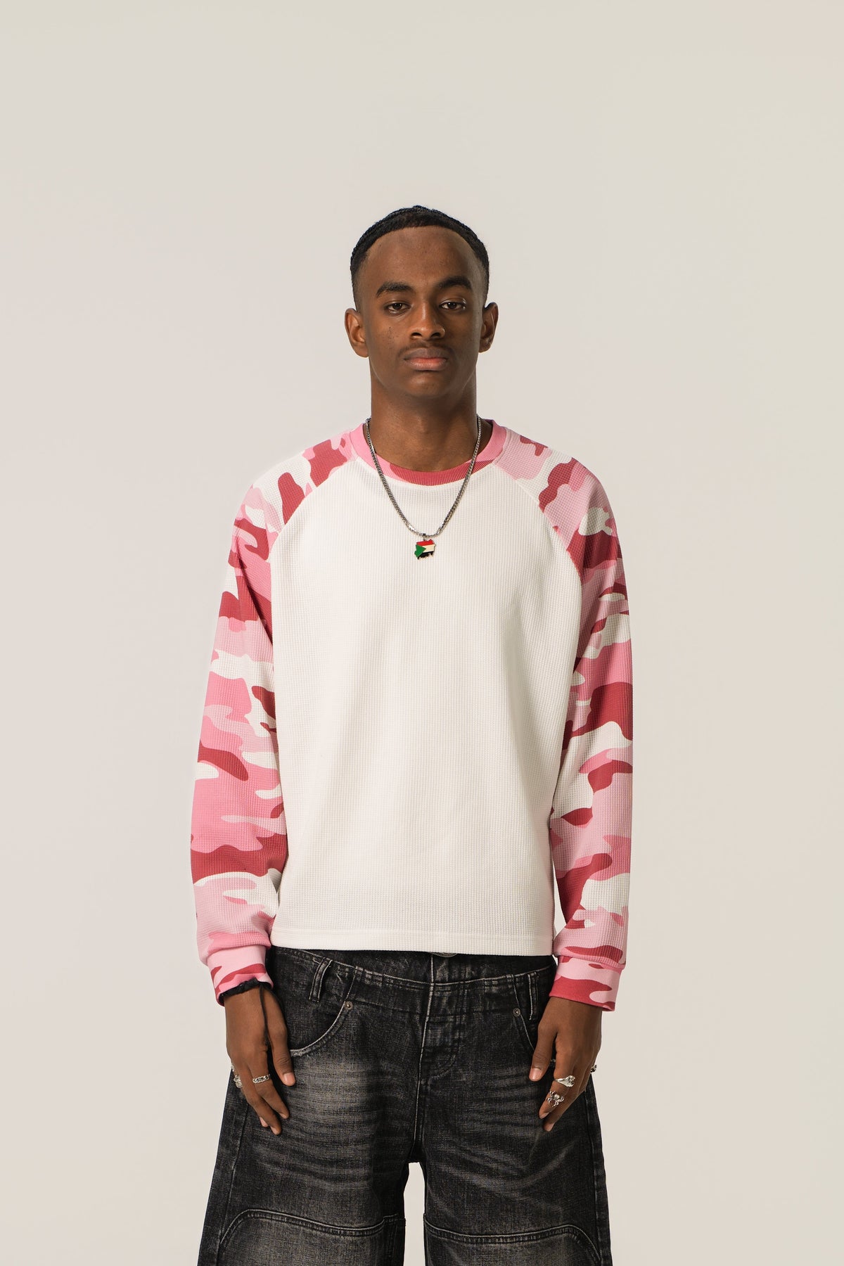 Raglan Waffle Sweatshirt - PinkCamo