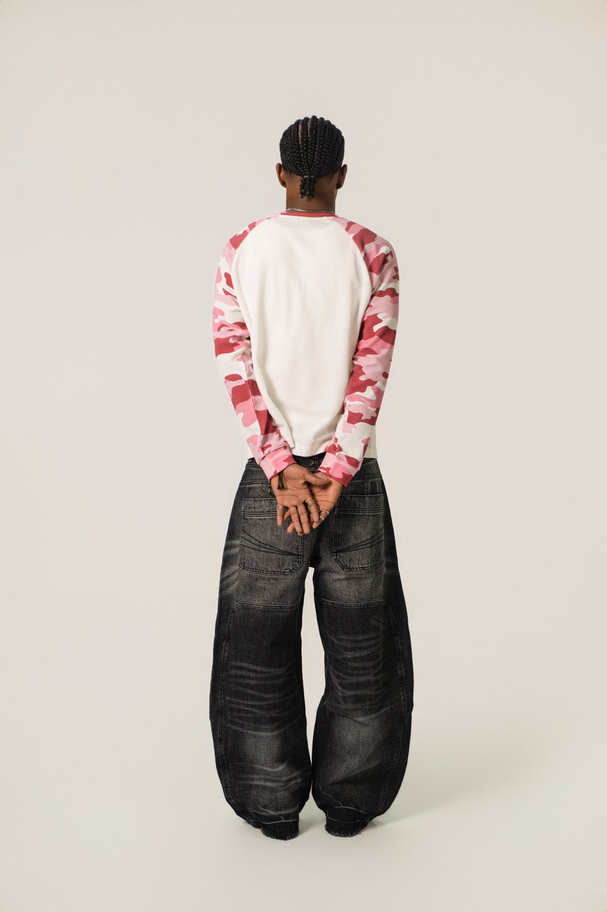 Raglan Waffle Sweatshirt - PinkCamo