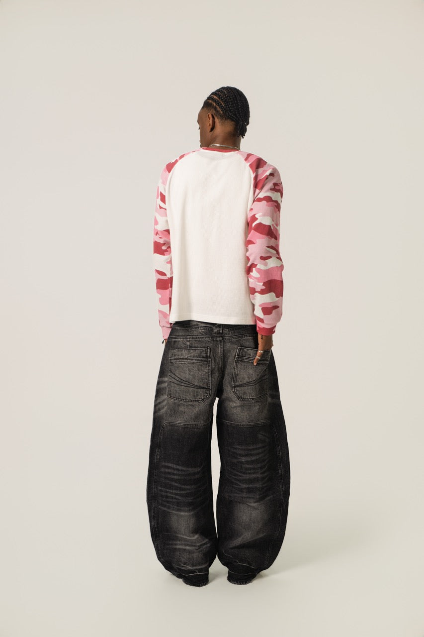 Raglan Waffle Sweatshirt - PinkCamo