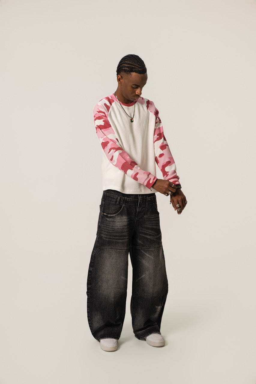 Raglan Waffle Sweatshirt - PinkCamo