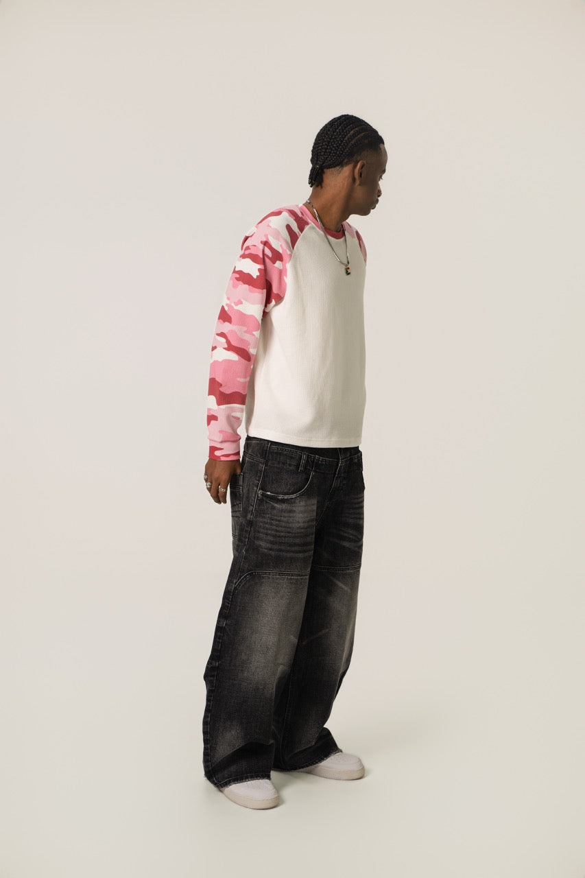 Raglan Waffle Sweatshirt - PinkCamo