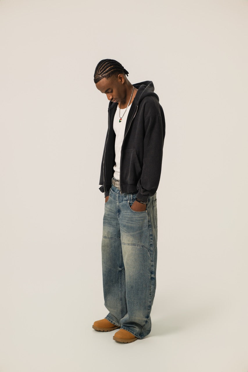 Distressed Waffle Zip up - Vintage