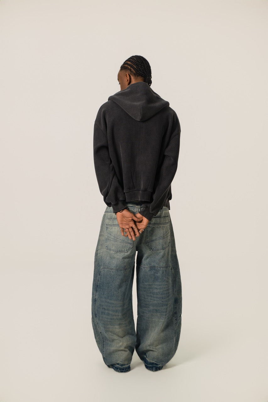 Distressed Waffle Zip up - Vintage