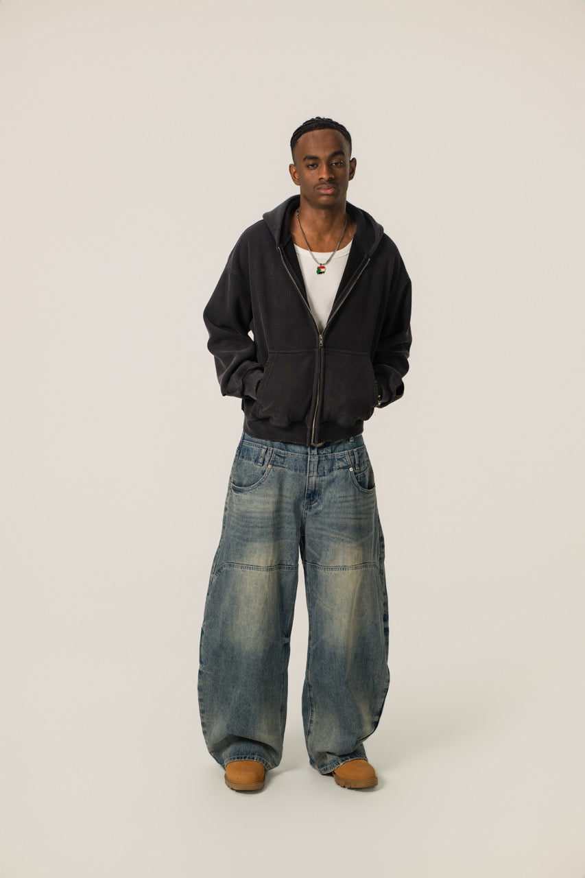 Distressed Waffle Zip up - Vintage