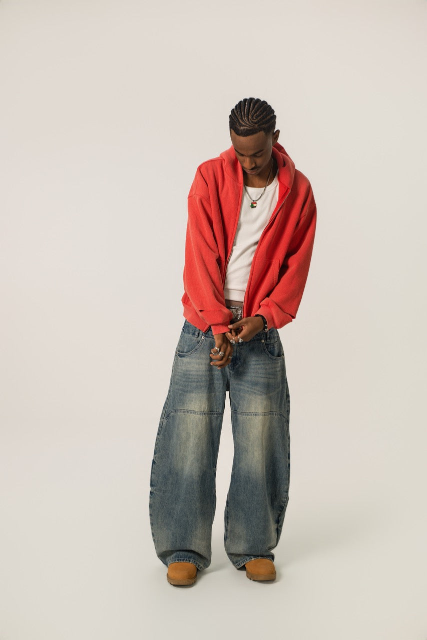 Distressed Waffle Zip up - RoseRed