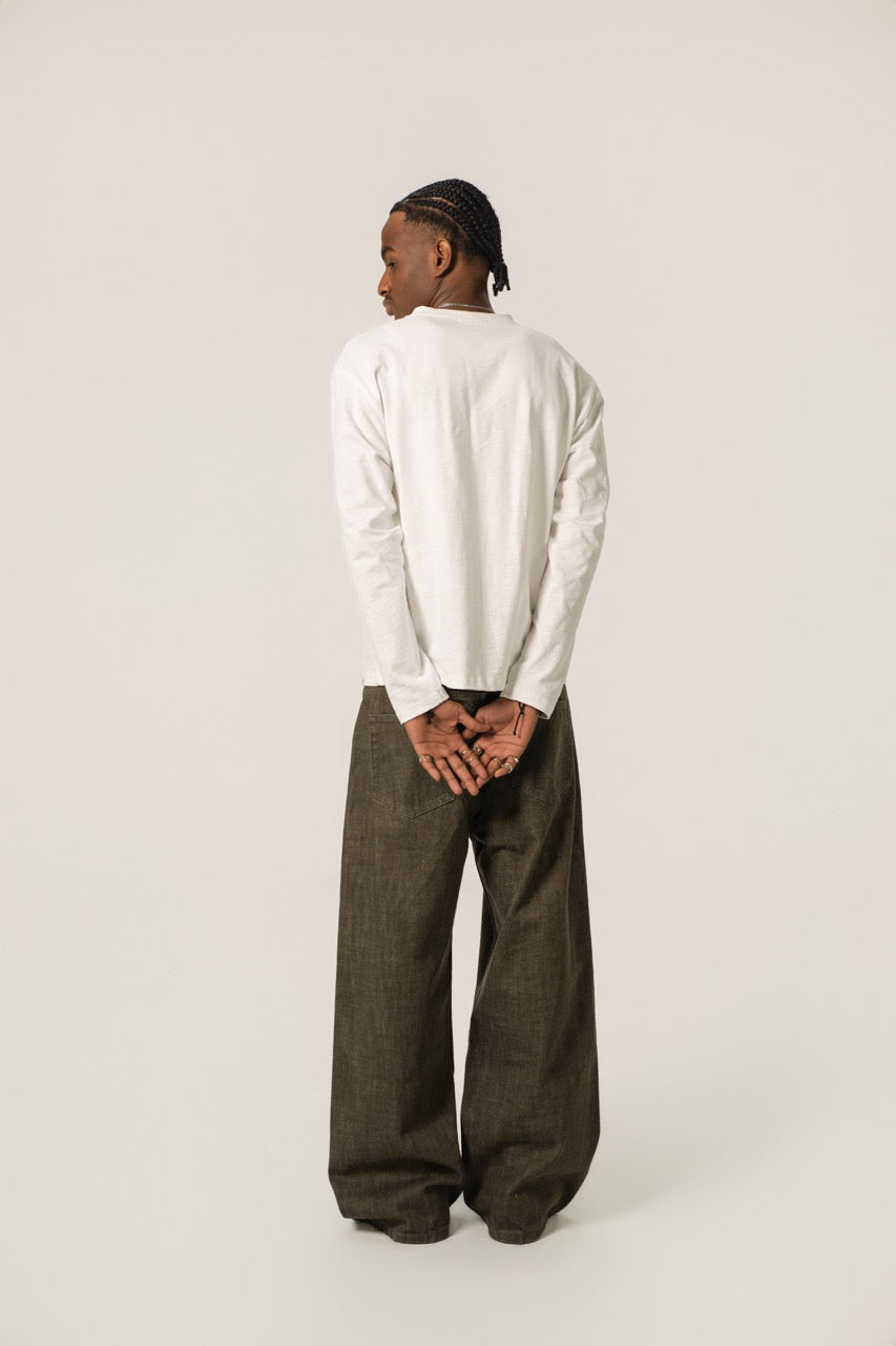 Baggy Raw Selvedge Denim - Olive