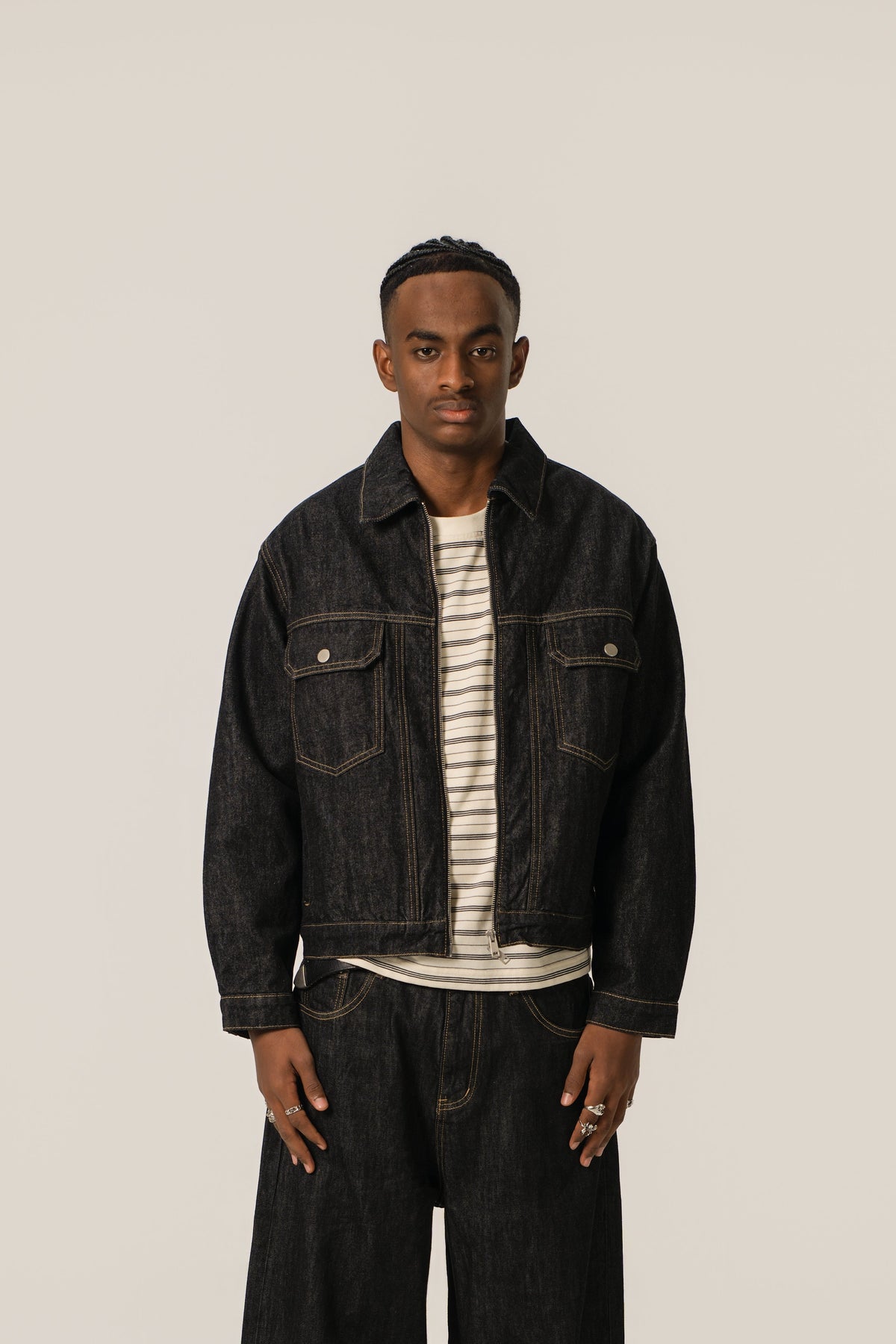 Denim Zip Jacket - Black