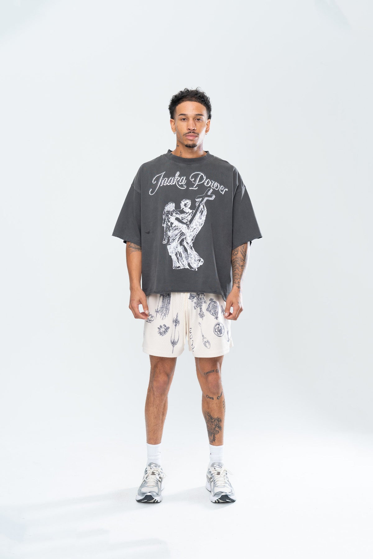 CRUCIFIX MESH SHORTS - CREAM