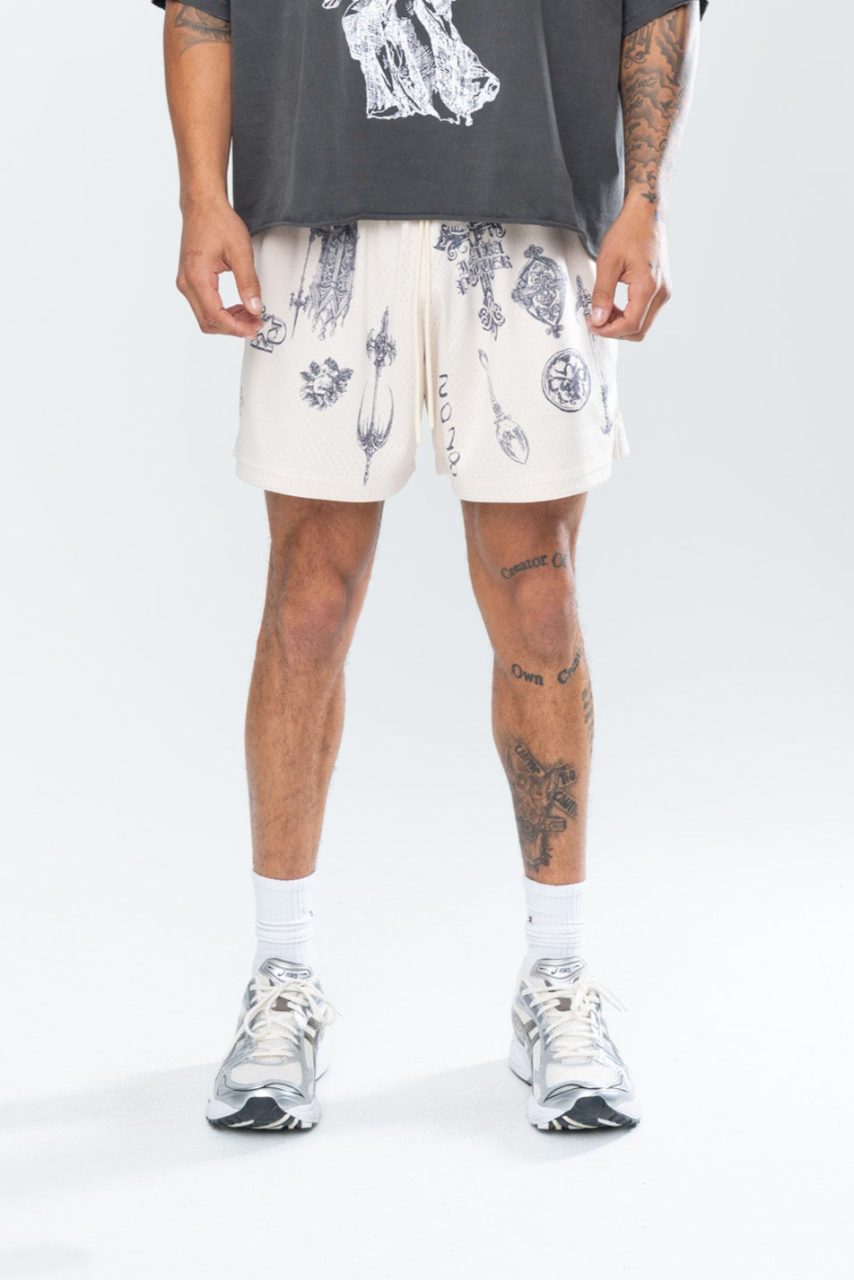 CRUCIFIX MESH SHORTS - CREAM