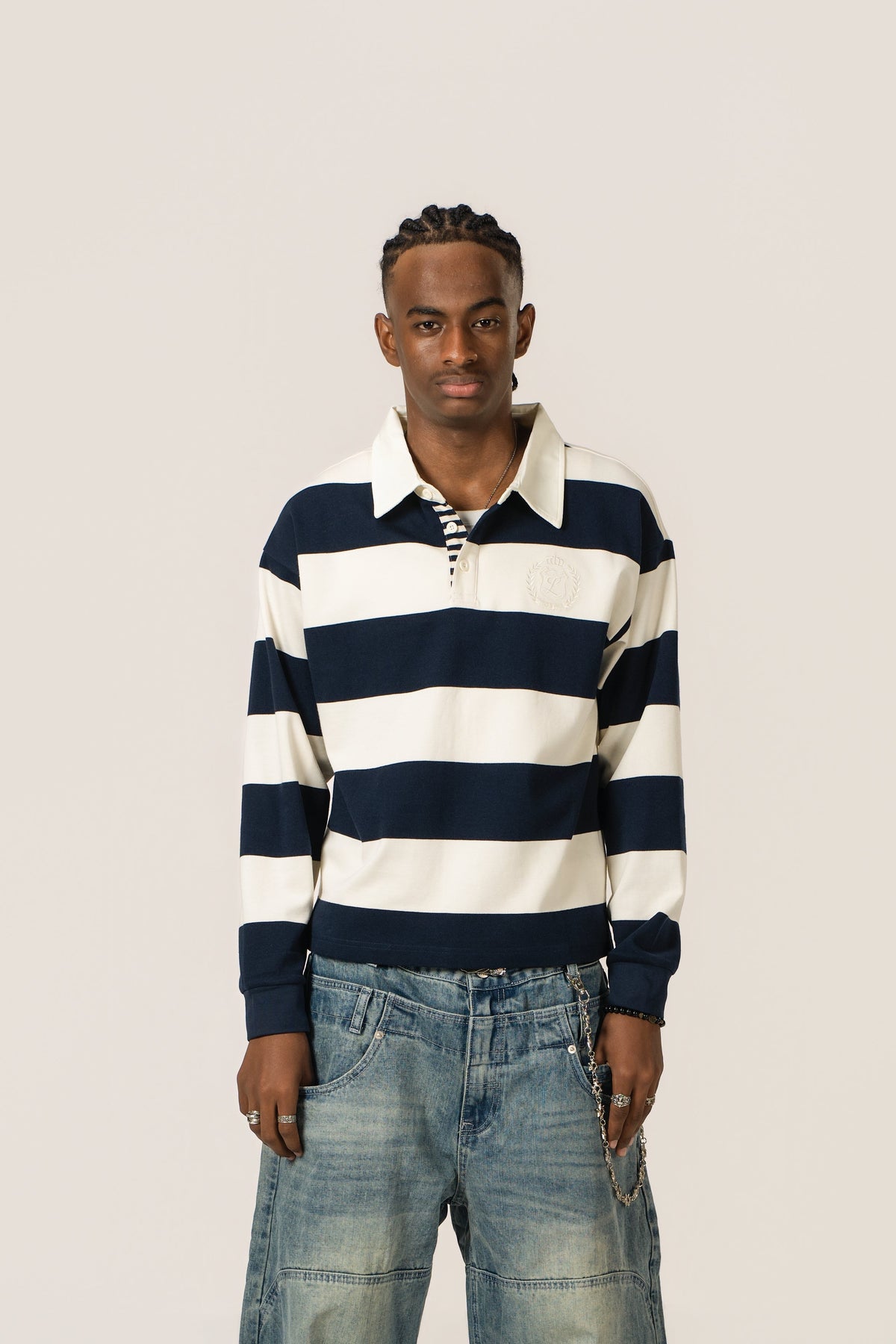 Cropped Rugby Shirt - Navy