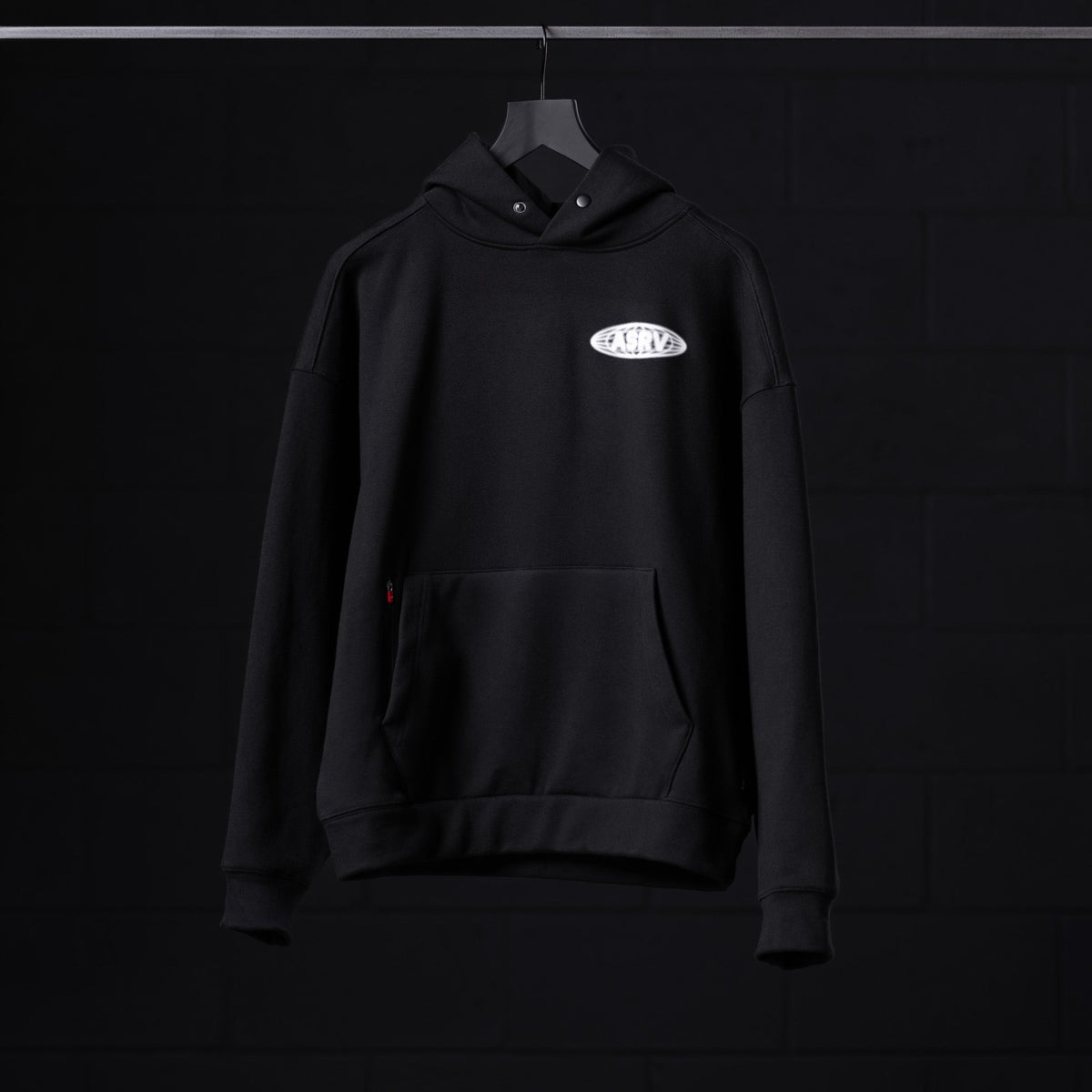 0874. Tech-Terry™ Zip Pocket Hoodie - Black "Global Reach"