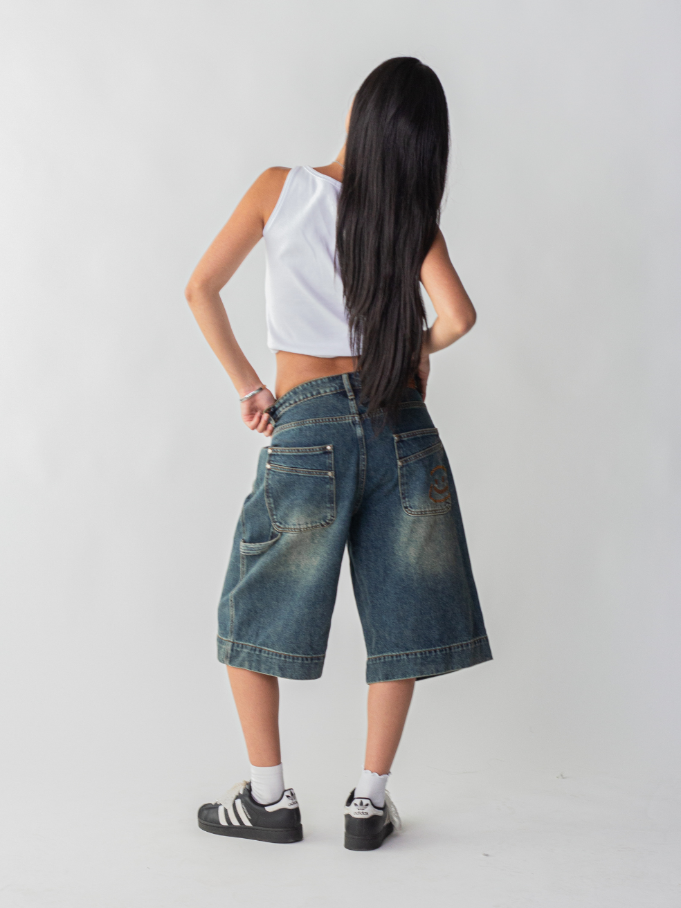 SMILEY STITCH JORTS - VINTAGE BLUE