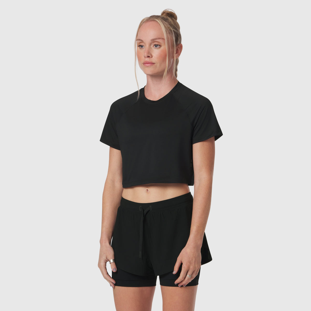 W018. AeroSilver® Cropped Tee - Black