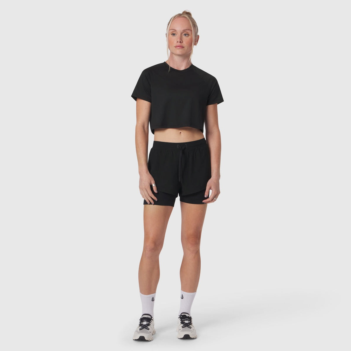 W018. AeroSilver® Cropped Tee - Black