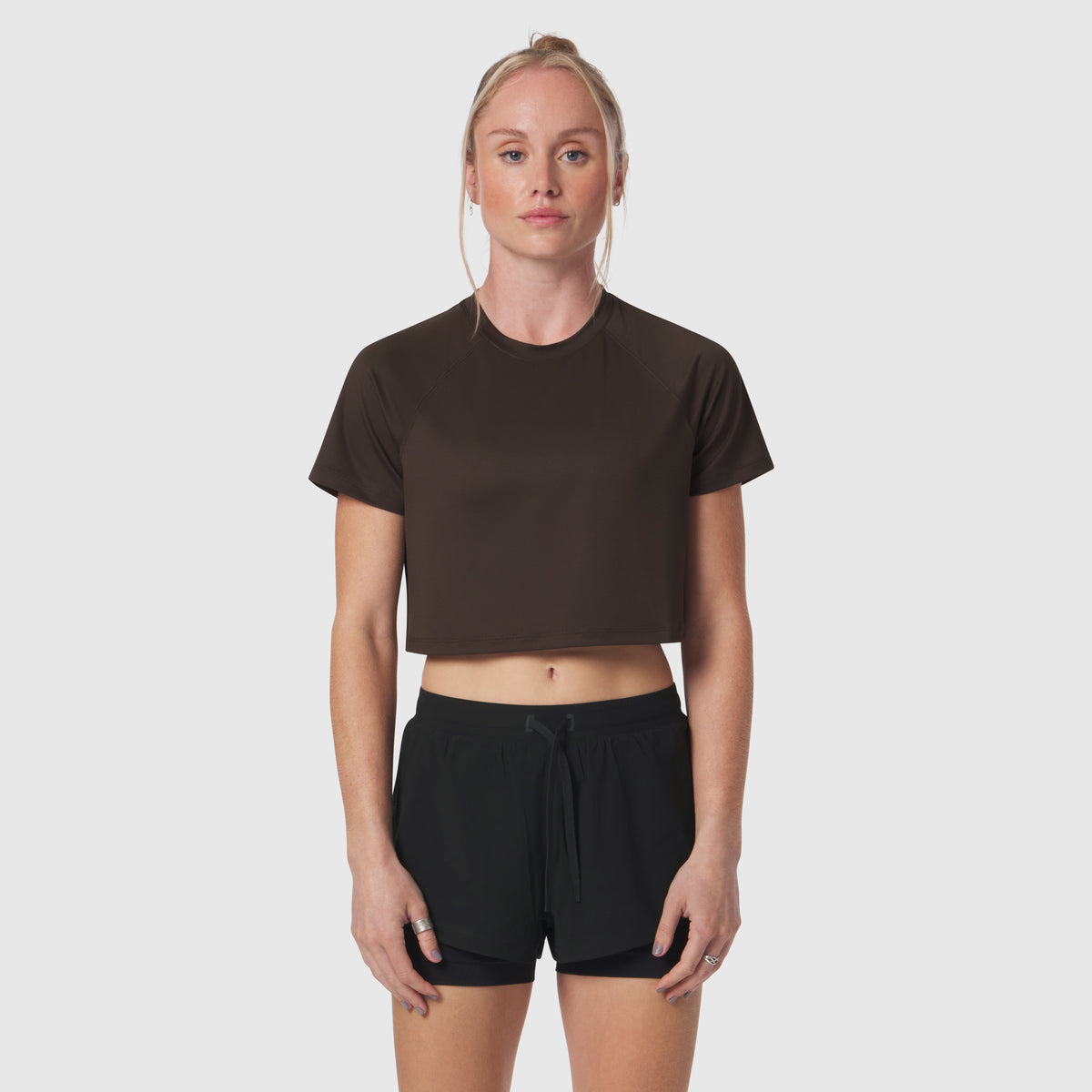 W018. AeroSilver® Cropped Tee - Dark Earth