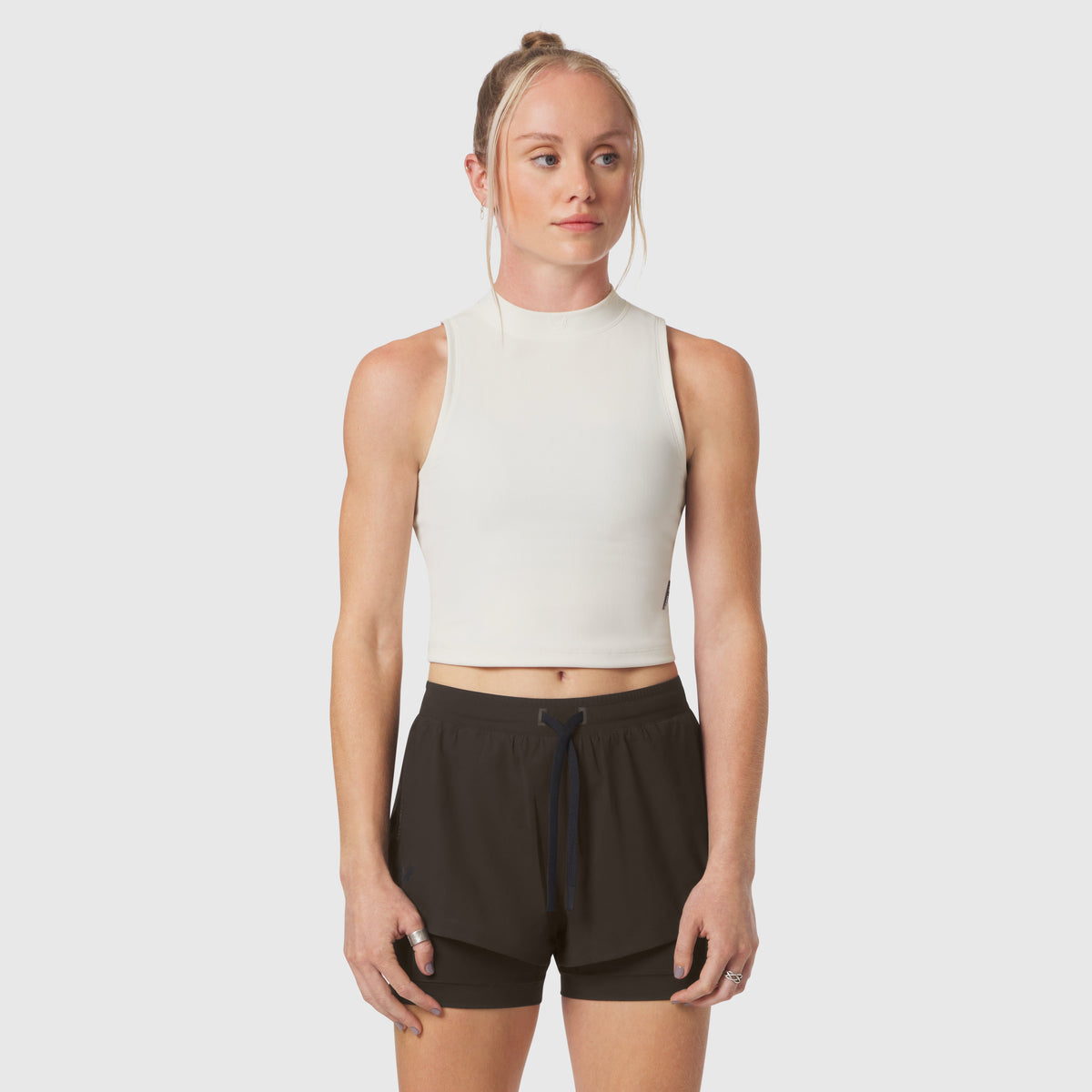 W023. LYCRA® Ribbed Mockneck Tank - Ivory Cream