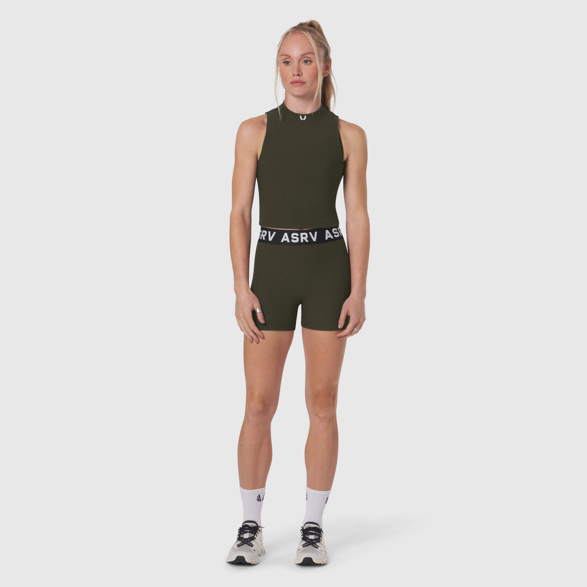 W023. LYCRA® Ribbed Mockneck Tank - Olive
