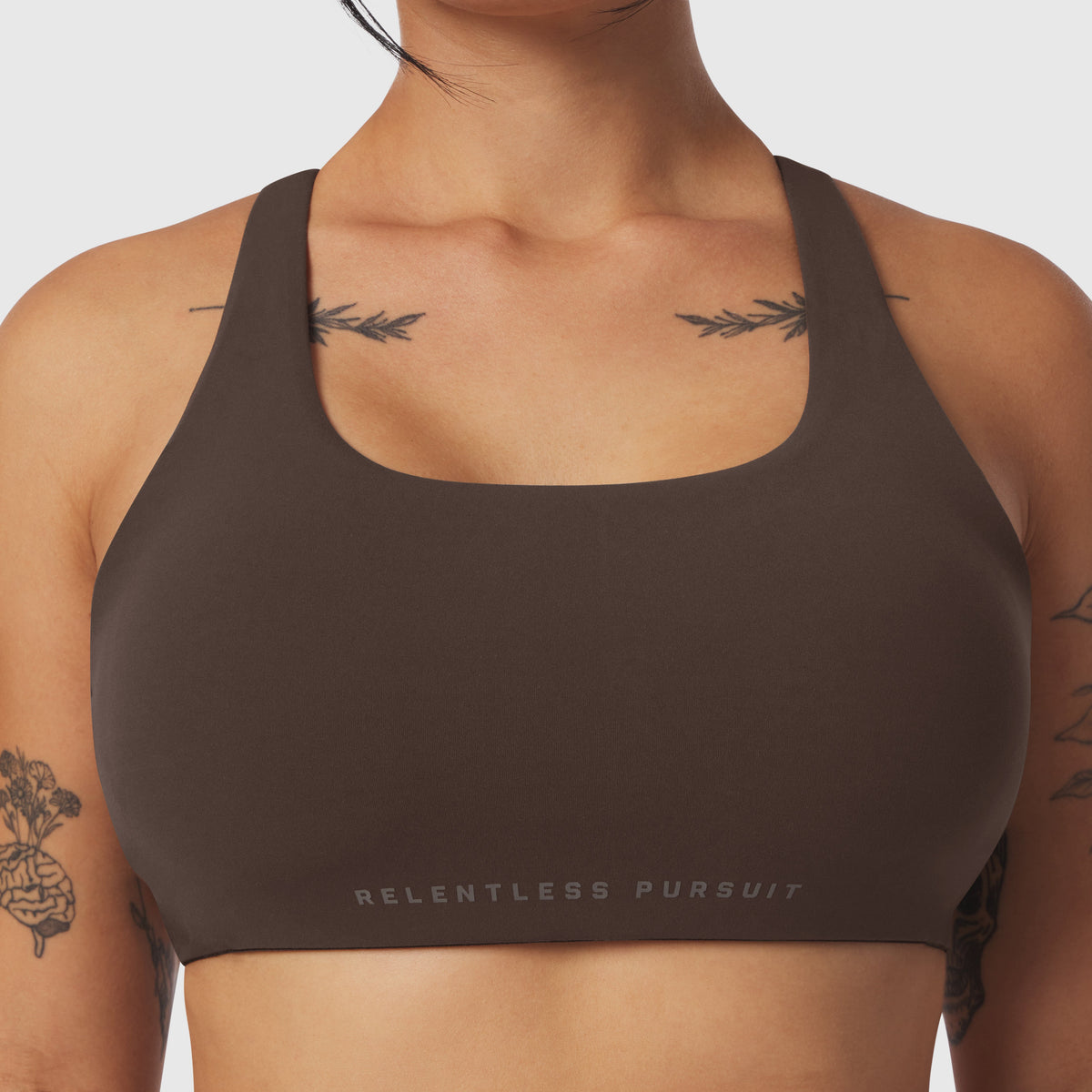 W039. LYCRA® Hybrid Sports Bra - Dark Earth
