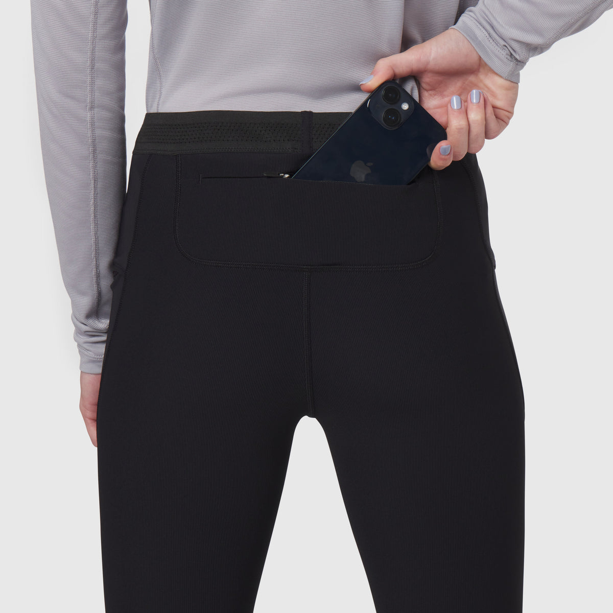 W055. Lycra® Ribbed Running Tight - Black