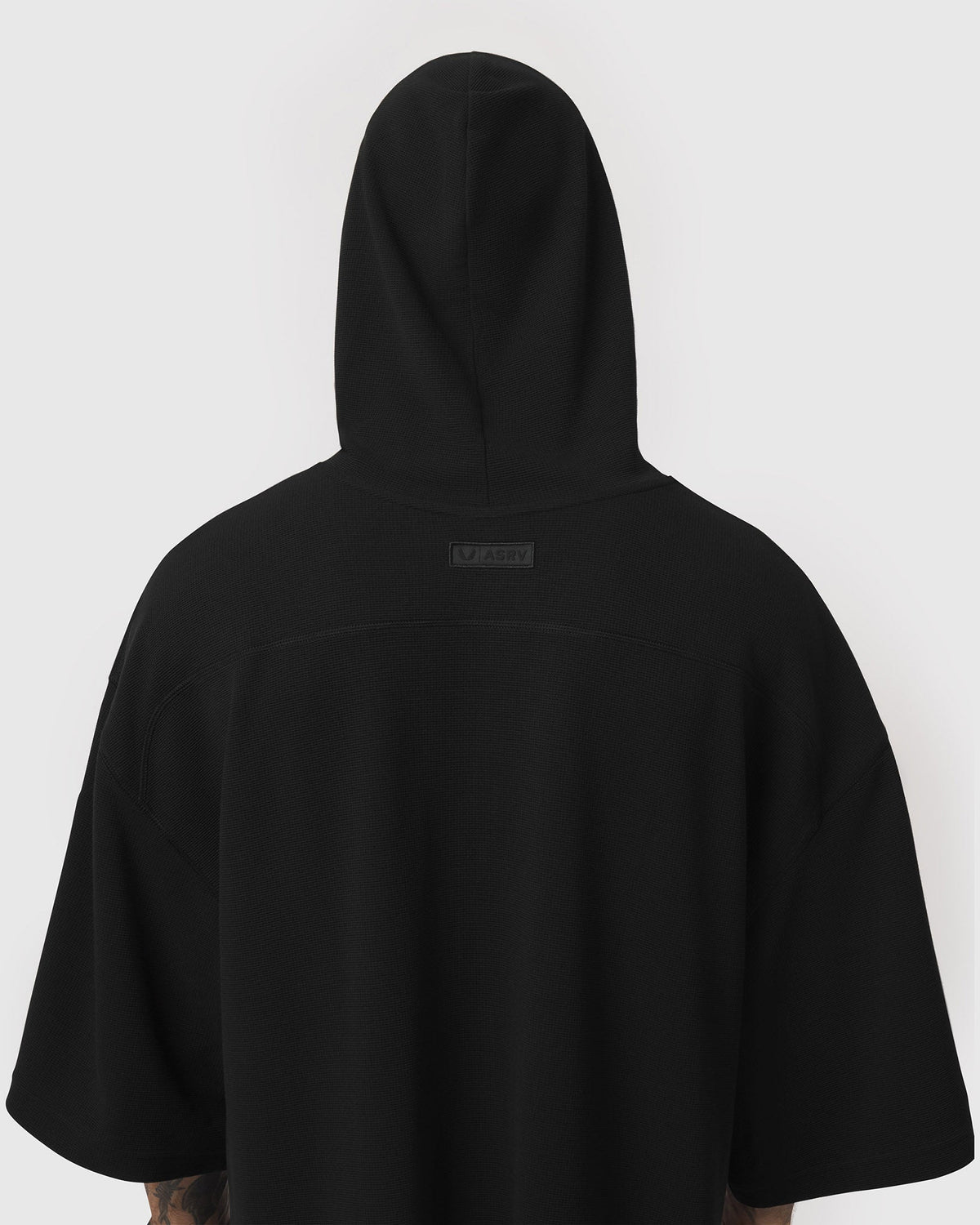 1204. Tech-Waffle™ Short Sleeve Oversized Hoodie - Black