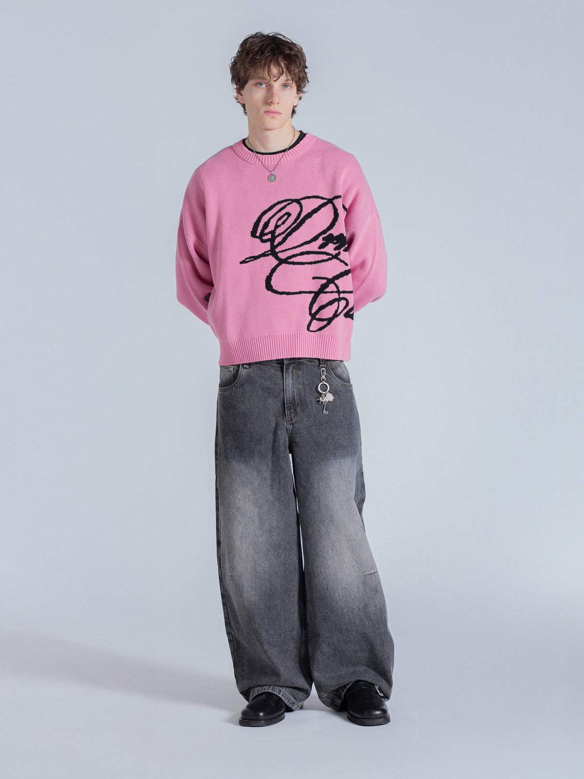 CURSIVE TEXT KNIT - HOT PINK