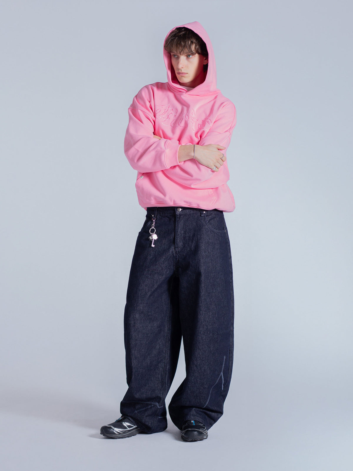 DOODLE TEXT HOODIE - PINK