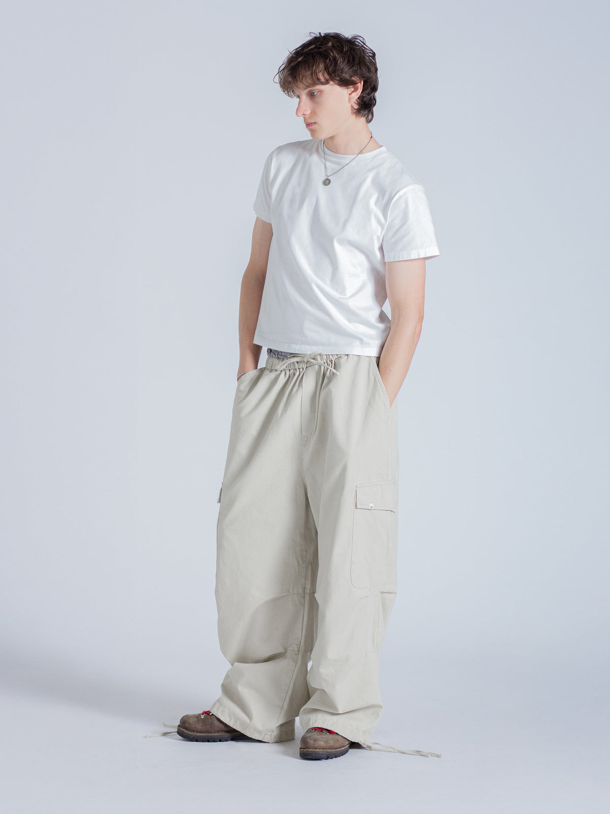 SMILEY LOGO PARACHUTE PANTS - LIGHT BEIGE