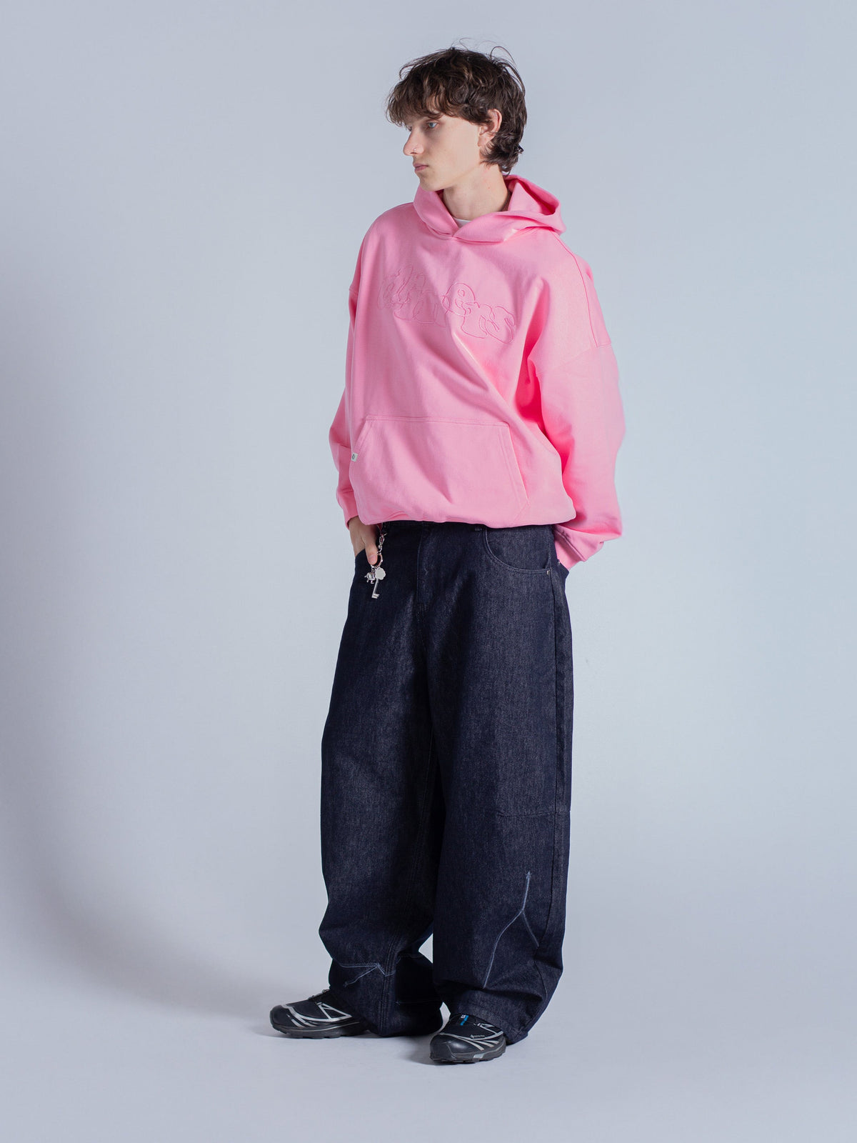 DOODLE TEXT HOODIE - PINK